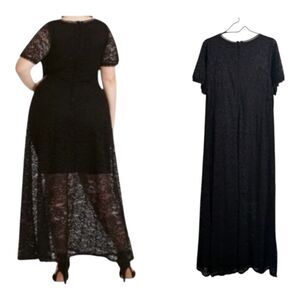 Torrid Black Lace Maxi Dress V-Neck Short Flutter Sleeves Formal Party Plus 18